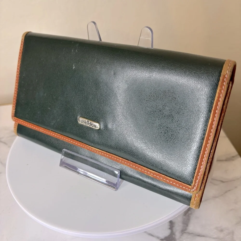 Meidon‎ Vintage Dark Green and Tan Leather Wallet